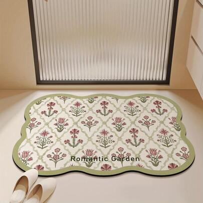 1件浅绿色花卉图案门垫，欢迎垫，小地毯，户外门垫，厨房地毯，家居装饰，前门垫，区域地毯，户外垫，家居装饰，区域地毯，花园地毯，可水洗地毯