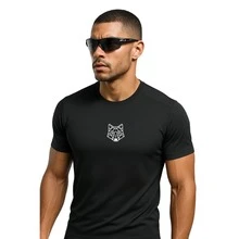 KIT 3 T-Shirts + 2 Shorts Tactel Elastane Men's Dry Fit Bermuda Shorts Alpha Co Lobo Wolf Geometrico Academia Original - Đen, xanh dương và trắng - Xem 2
