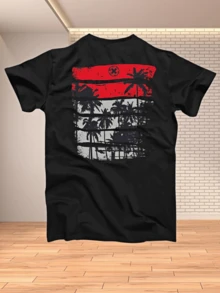 Camiseta estampada tropical para hombre - Negro - Ver 1