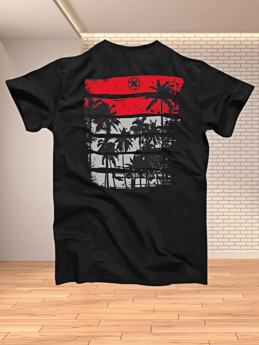Camiseta estampada tropical para hombre - Negro - Ver 1
