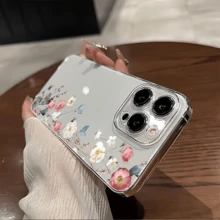 1 chiếc ốp lưng điện thoại TPU trong suốt, nửa họa tiết hoa, phong cách tối giản, chống sốc, mềm mại, cá nhân hóa, bảo vệ toàn diện, chống bám bẩn, tương thích với Apple 17, 16, 15, 14, 13, 12, 11 Pro Max, Air và các dòng sản phẩm khác. - Nhiều màu - Xem 2