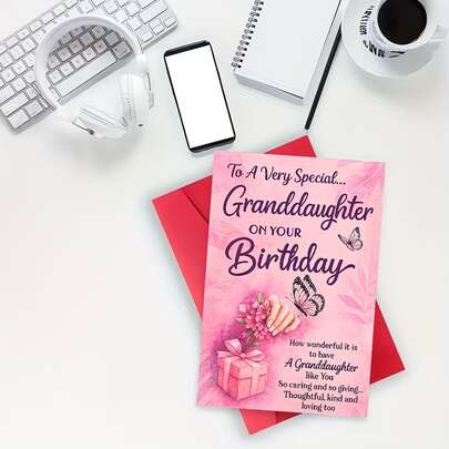 A Birthday Card For A Granddaughter - Featuring An Elegant Butterfly Design With Pink Roses, Containing Heartfelt Messages - A Keepsake From Grandparents To Their Granddaughter - Party Decoration For The Birthday Celebration - A Thoughtful Gift From