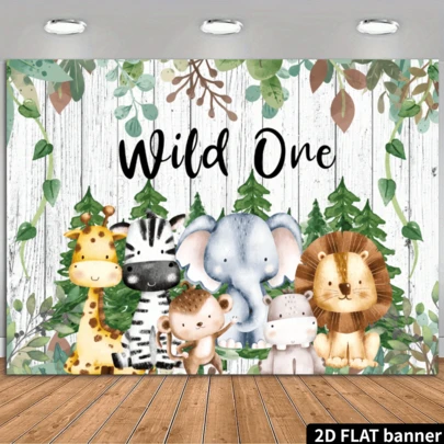 1 pieza Fondo plano 2D [Fondo Salvaje Uno], 1 pieza Fondo de cumpleaños Salvaje Uno, Decoración de fiesta de cumpleaños 1er año de niño o niña con animales de la jungla de caza, Fondo de fotografía de cumpleaños Salvaje Uno de bosque, Pancarta para mesa de pastel