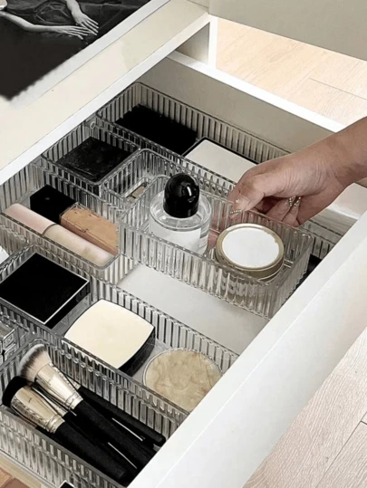 Organizador de cajón de cosméticos de 10 piezas/9 piezas/7 piezas/6 piezas/1 pieza, organizador de cosméticos transparente con divisores y cajones, adecuado para tocador, equipado con 4 tamaños diferentes de cajones de plástico transparente, soporte de exhibición de cosméticos, dispensador organizador, adecuado para colocar en el tocador, proporcionando espacio de almacenamiento para el escritorio, el baño, la cocina y la oficina. Decoración de habitación, decoración del hogar, decoración de otoño, decoración de dormitorio