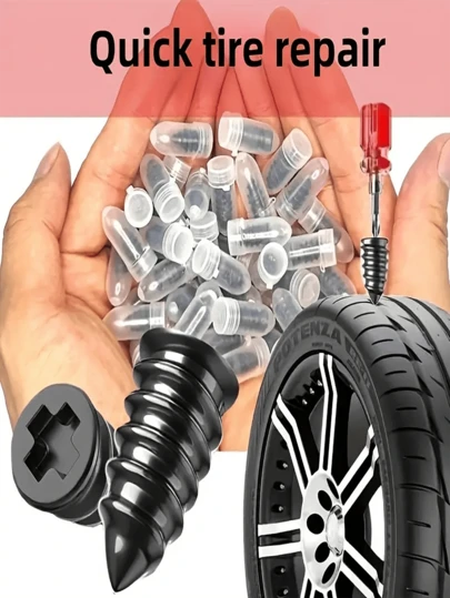 Universal Synthetic Rubber Tire Repair Kit, For Vehicles, Motorcycles, Trucks, Skateboards, Bicycles Without Inner Tubes, Quick Repair Tool With Spiral Rubber Patch Nails