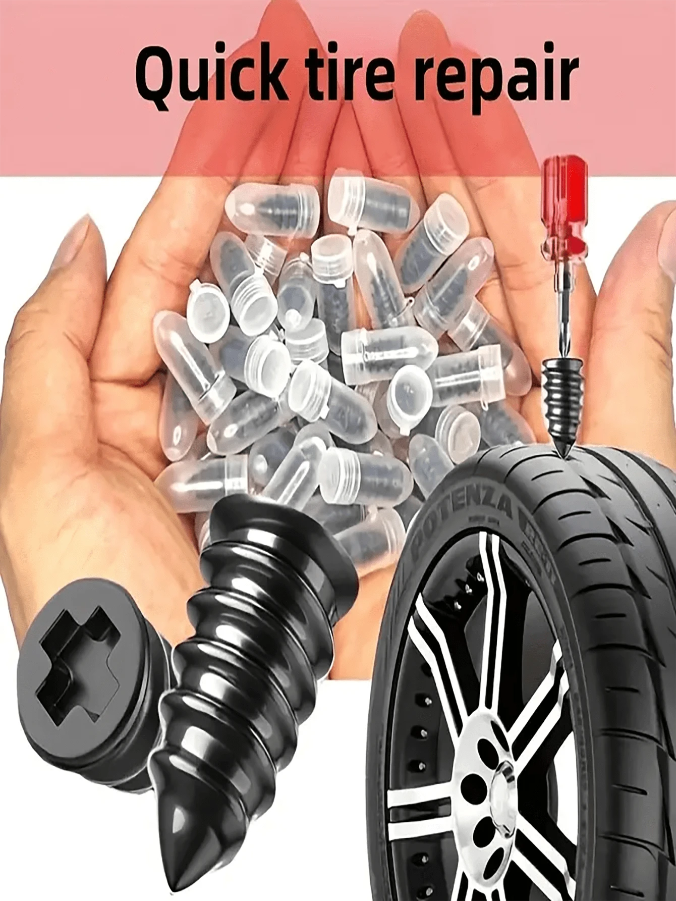 Universal Synthetic Rubber Tire Repair Kit, For Vehicles, Motorcycles, Trucks, Skateboards, Bicycles Without Inner Tubes, Quick Repair Tool With Spiral Rubber Patch Nails