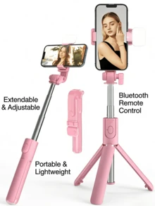 Pink Quality Bluetooth Selfie Stick Tripod With Remote Control, Adjustable Brightness LED Fill Light, Compatible With Most Smartphones, Suitable For Photography, Selfie, Video Recording, Video Conferencing, Interview, Live Streaming, Vlog, Family Gathering, Christmas Party, Handheld Selfie, Outdoor Activities, Compatible With IPhone And Android Phones, Suitable For Summer Vacation, Travel, Fill Light, Outdoor Activities, Live Streaming Spring Mother's Day Birthday - one-size - View 7