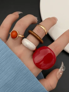 Set de 5 anillos grandes de resina de color vino tinto para los nudillos - A - Ver 6