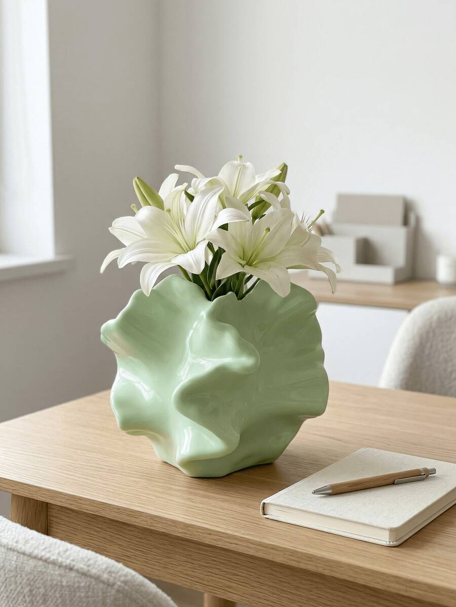 1pc Boho Style White Resin Vase - Wabi-Sabi Vase, Suitable For Hydroponics And Dried Flower Decor | Home Decor, Room Decor, Boho Decor, Desktop Decor, Unique Gift, Dining Table Centerpiece, Housewarming Gift - New Model - View 1