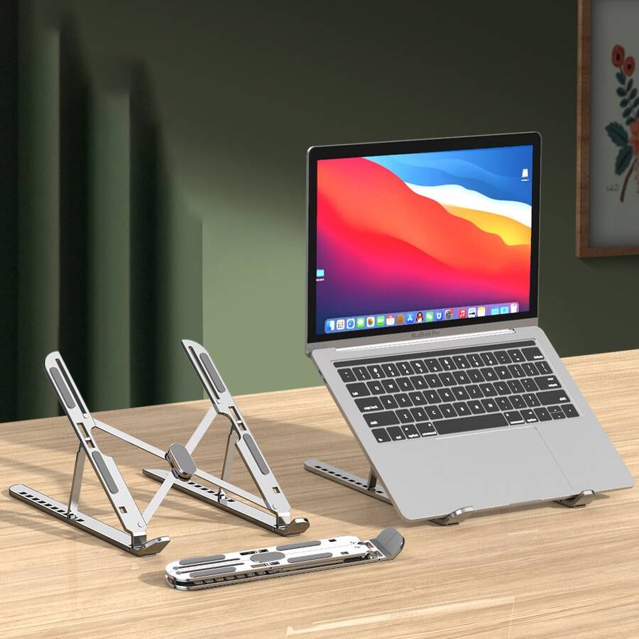 Adjustable Aluminum Alloy Foldable Laptop Stand, Compatible With 10-15.6 Inch Laptops And Tablets Such As Air/Pro, Surface, Chromebook, Pro, HP, Ergonomic Design With 10 Height Levels