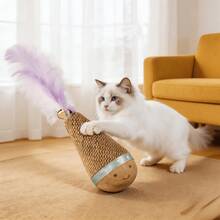 Wooden Roly-Poly Teaser Wand With Feather, Funny Interactive Cat Toy, Chew-Resistant Puzzle Ball, Suitable For Cats Home Alone To Relieve Loneliness, Anxiety And Destructive Behavior - Multicolor - View 3