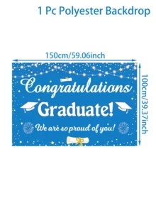 1pc Black/Blue/Maroon Class Of 2026 Graduation Banner 150cm*100cm -Polyester Graduation Photo Backdrop & Wall Decor For Graduation Party Supplies Grad Party Decorations - Blue (Style A) - View 6