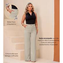 Women's Wide Leg Tailored Twill Pants With Lycra, High Waist, Slash Pockets, Premium Style (Sand Color) - Sand - View 4