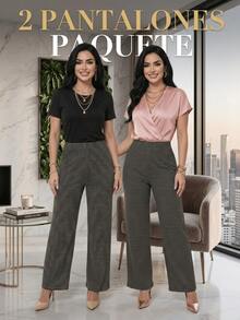 Set De Dos Pants De Mujer Pantalones Anchos Casual O Elgante Pans Stretch - NEGROX2 - Ver 5