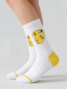 pokemon 宝可梦 1/3/5 双装可爱卡通印花透气柔软中筒袜，加固鞋跟和鞋头，经久耐穿，男女通用，四季皆宜 - 彩色 - 查看 9