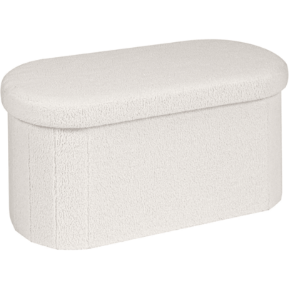 Folding Ottoman Storage Bench,Boucle Footstool Oval, End Of Bed Stool, Ideal For Living Room, Bedroom, 100L Storage Space,White