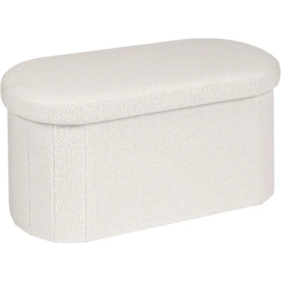 Folding Ottoman Storage Bench,Boucle Footstool Oval, End Of Bed Stool, Ideal For Living Room, Bedroom, 100L Storage Space,White