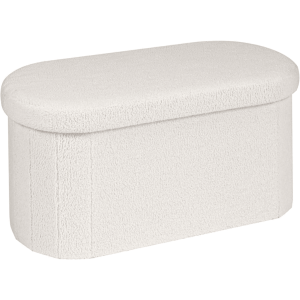 Folding Ottoman Storage Bench,Boucle Footstool Oval, End Of Bed Stool, Ideal For Living Room, Bedroom, 100L Storage Space,White