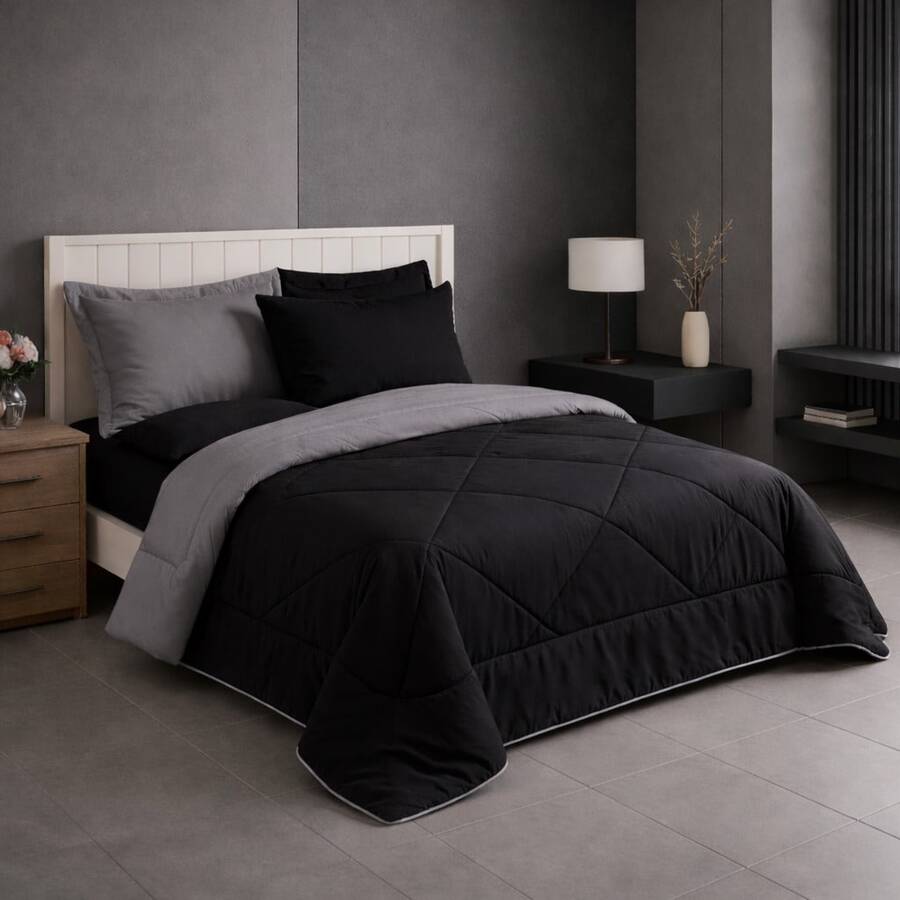 Tenderness Double-Sided Duvet Cover For Winter, Elegance, High Quality; - GREY/BLACK - View 1