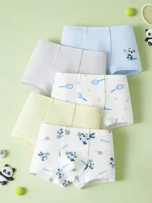 5 chiếc quần lót nam chất lượng cao 100% cotton, kiểu dáng cổ điển có họa tiết và màu trơn. - màu xanh nhạt - Xem 4
