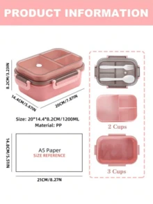 1 hộp cơm trưa hai lớp có tay cầm, dùng được trong lò vi sóng, unisex, dành cho học sinh, bao gồm bộ dao nĩa, hộp bento, chống rò rỉ, hộp đựng thức ăn (màu hồng), mùa tựu trường. - Nhiều màu - Xem 4