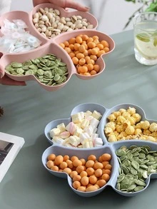 1个心形派对小吃盘 - 开胃菜托盘 - 小吃碗 - 多层坚果、糖果、水果容器 - 可重复使用塑料材质，4个隔层 - 适用于家庭、餐厅、厨房 - 圣诞节、返校季、情人节、婚礼、生日派对用品 - 彩色 - 查看 3