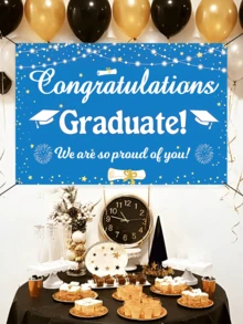 1pc Black/Blue/Maroon Class Of 2026 Graduation Banner 150cm*100cm -Polyester Graduation Photo Backdrop & Wall Decor For Graduation Party Supplies Grad Party Decorations - Blue (Style A) - View 4