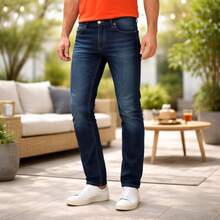 Men Jeans - 深色水洗藍 - 查看 5