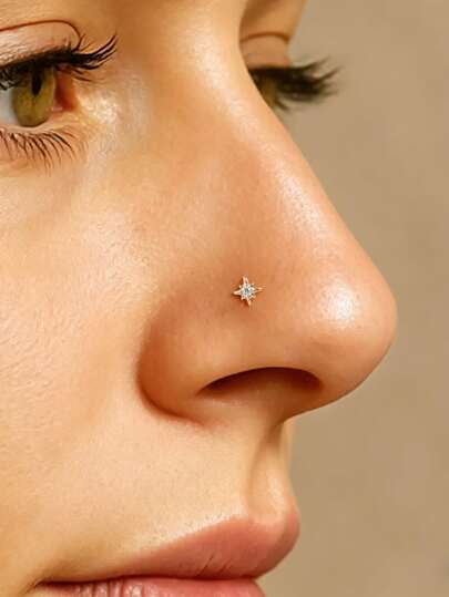 1件装S925纯银极简主义锆石心形和八角星鼻钉，时尚配饰，适合女性，适用于婚礼、派对、送礼、旅行和其他场合。