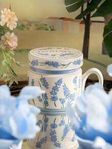 1 chiếc cốc sứ vẽ tay hình mèo và chim màu xanh trắng, có nắp đậy, cốc cà phê/latte hình mèo màu xanh trắng kiểu Pháp, cốc sữa/nước ép hình mèo màu xanh trắng cổ điển, thích hợp cho nhà hàng, phòng khách, quán cà phê. - Nhiều màu - Xem 6