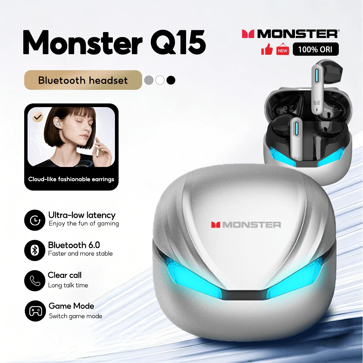 Auriculares Bluetooth Monster Q15 Auriculares especialmente adaptados para audio de juegos Bluetooth 6.0 con micrófono - Ver 1