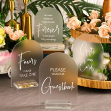 4件套优雅亚克力婚礼仪式装饰标牌，5x7英寸 - 适用于仪式和招待会，包括签到簿、贺卡和礼物，记录美好回忆，带支架的入口装饰，适合六月/母亲节/毕业典礼等场合 - 查看 6
