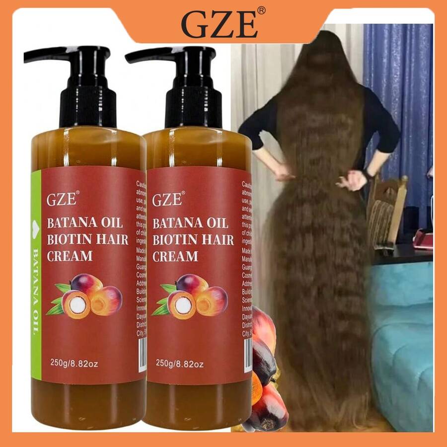 2支装 GZE 巴塔纳油和生物素护发霜，强韧发丝，防止断裂，修护分叉，令干枯秀发柔顺亮泽，强韧健康。 - 棕色 - 查看 1