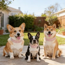 Vòng cổ cho chó đính đá 3 hàng, bằng da PU có thể điều chỉnh, thời trang đeo hàng ngày, phù hợp cho chó nhỏ. - Nhiều màu - Xem 8