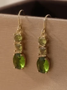 1 Đôi bông tai mặt dây chuyền hình học pha lê xanh lá cây phong cách Bohemian cổ điển, thanh lịch, độc đáo, lấp lánh, thích hợp làm quà tặng cho phụ nữ đeo hàng ngày, dự tiệc và du lịch. - màu xanh lá - Xem 4