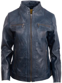Women's Real Leather Jacket OBFQ Navy Blue - Navy Blue - View 1