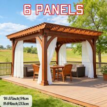 6 Panels Outdoor Waterproof Rod Pocket Semi-Sheer Garden Decor Curtains For Patio, Solid Color Elegant Voile Sheer Lightweight Curtains For Porch, Pergalo, Gazebo, Cabana, Pool - Cream - View 7