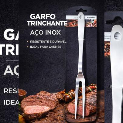 Garfo Trinchante de Aço Inox para Churrasco Assados Carne Linguiça Utensilio Churrasqueiro Grande - Original Line