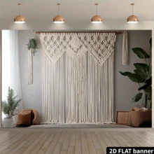 1pc 2D Flat Bohemian Style Beige Tassel Woven Banner - Polyester, Suitable For Wedding, Live Streaming, Party Decor, Event Backdrop, Bohemian Style Delicate Tassel Woven Wall Hanging - A - View 2