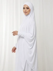 1PC Women's Muslim Hijab With Sleeve Cuffs, Solid Color Crystal Linen Minimalist Long Khimar, Fashionable Versatile Slip-On Headscarf, Suitable For Outings, Prayer, Sun Protection, Breathable, All Seasons - Multicolor - View 3