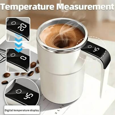 USB Automatic Coffee Stirring Cup With Smart Temperature Display, Magnetic Stirring Cup With Lid, Suitable For Milk, Cocoa And Other Beverages, Ideal For Home, Office, Travel, Car Cup, Portable And Easy To Clean, Perfect For Holiday Gifts