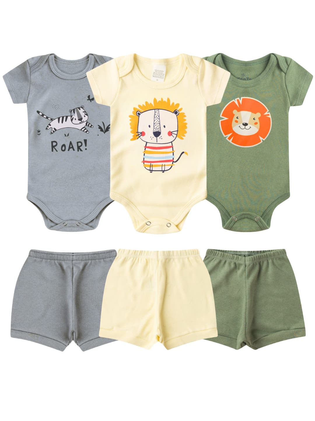 Set Of 3 Sets (6 Pieces) Baby Short-Sleeved Bodysuits And Shorts Assorted – 100% Cotton - 藍色 - 查看 1