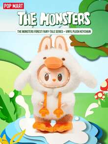 Pop Mart Labubu THE MONSTERS 森林童话系列挂卡毛绒娃娃，Labubu 身穿白色服装，橙色鸭嘴帽和脚套，棕色兔耳发箍，有着大大的圆眼睛和锋利的牙齿，带有品牌挂环，做工精细，设计独特可爱，是森林仙子主题的收藏品，非常适合 THE MONSTERS 的粉丝、收藏家和送礼者。 - 橘色 - 查看 2
