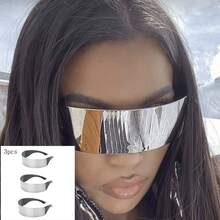 Bộ 3 kính bảo hộ không gọng phong cách Cyberpunk, kính thời trang tráng gương bạc kiểu dáng tương lai, kính thời trang unisex dự tiệc. - 3 tấm thủy ngân - Xem 1
