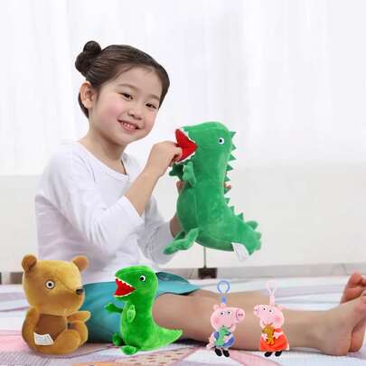  19cm Mini Dinosaur Plush Doll, 21cm Mini Teddy Bear Plush Doll, Peppa Pig Friend Series Pendant, Plush Animal Doll Set, Room Decor, Popular Cartoon Dolls, Bag Accessories, Car Keychain, Suitable For Easter, Mother's Day, Children's Day, Thanksgiving, Christmas And Other Holiday And Birthday Gifts