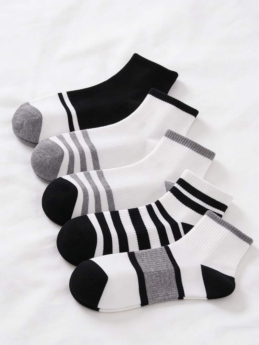5 Paar Herren gestreifte Farbblock Knöchelsocken, atmungsaktive Kurzsocken geeignet für Sportschuhe, Laufen und täglichen Gebrauch - Verschiedenfarbig - Übersicht 1