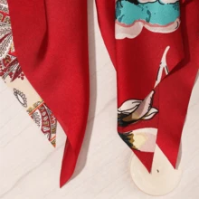 2 piezas Scrunchies de seda con estampado de paisley de unicolor, adecuados para coleta, peinados de moño, ropa, accesorios para el cabello de estilo bohemio, lazos elásticos para el cabello, accesorios festivos - Rojo - Ver 3