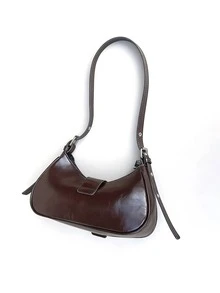 5pcs Vintage Pleated Large Capacity Motorcycle Chic Shoulder Bag, Minimalist Design For Spring & Autumn - Coffee Brown - View 7