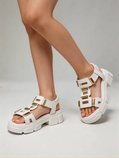 1 đôi sandal mùa hè cho bé gái, sandal đế xuồng, quai thun khóa kim loại màu trắng, giày công chúa thời trang tươi tắn và đa năng, thích hợp cho tiệc tùng, họp mặt, đám cưới, kỳ nghỉ.