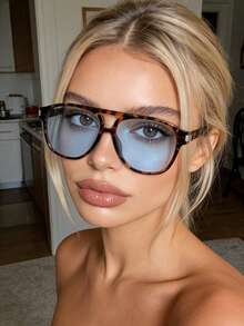 1pc New Cat Eye Retro Glasses, Suitable For Men, Women, Students For Daily Casual, Beach, Street Style, Runway, Party, Perfect Choice - Multicolor - View 2
